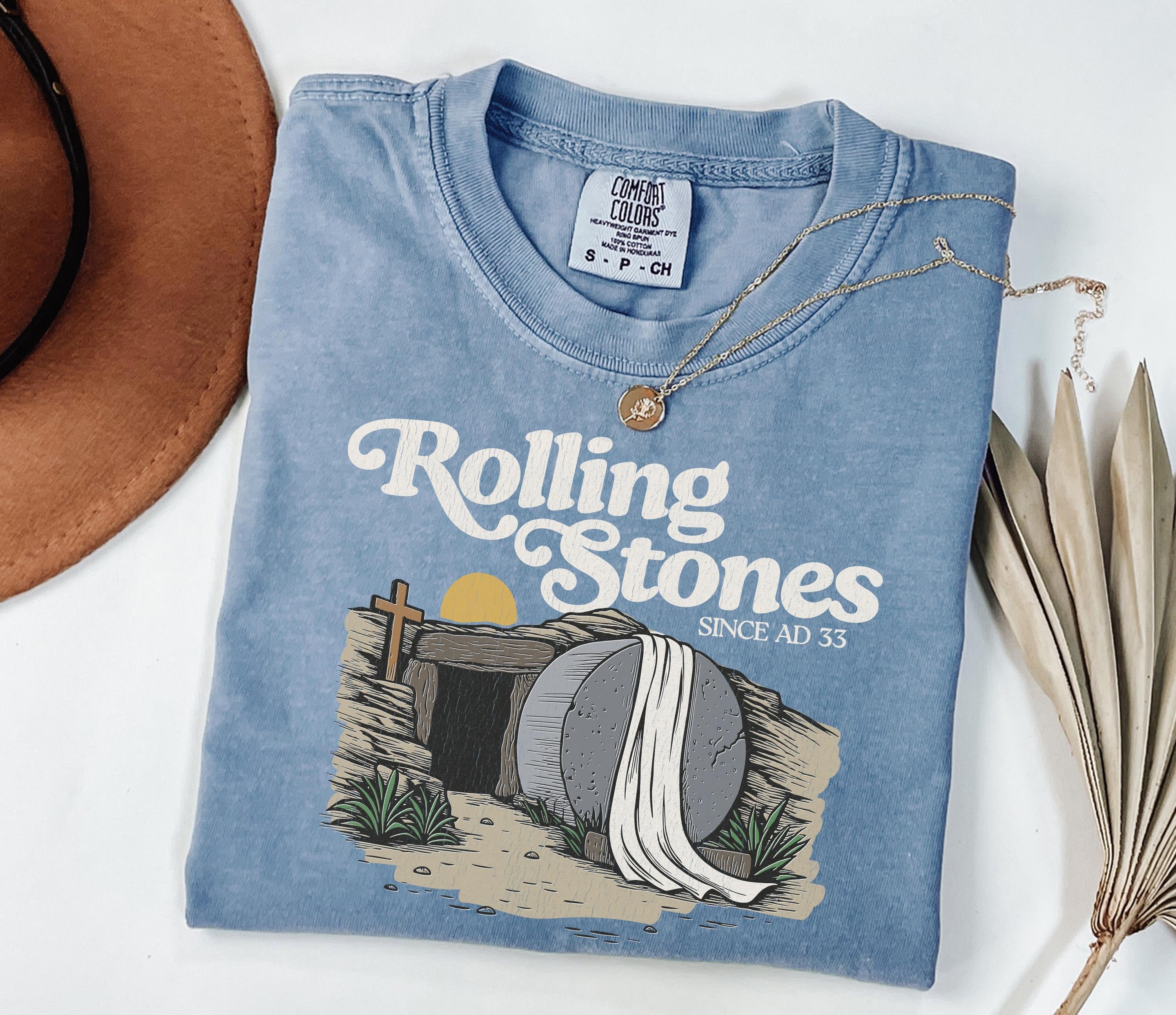 Comfort Colors Rolling Stones T-Shirt, Trendy Easter Clothing, Jesus Christ Shirt, Gift For Christian, Faith-Based Graphic Tee, Gift For Her